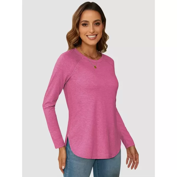 imageATHMILE Long Sleeve Shirts for Women Fall Outfit 2024 Fashion Casual T Shirt Round Neck Basic Loose Tunic TopsHot Pink