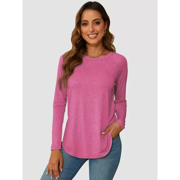 imageATHMILE Long Sleeve Shirts for Women Fall Outfit 2024 Fashion Casual T Shirt Round Neck Basic Loose Tunic TopsHot Pink