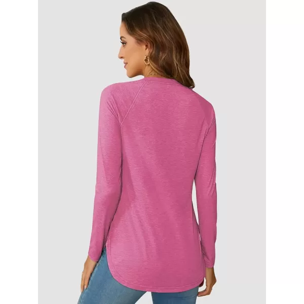 imageATHMILE Long Sleeve Shirts for Women Fall Outfit 2024 Fashion Casual T Shirt Round Neck Basic Loose Tunic TopsHot Pink