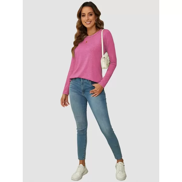 imageATHMILE Long Sleeve Shirts for Women Fall Outfit 2024 Fashion Casual T Shirt Round Neck Basic Loose Tunic TopsHot Pink