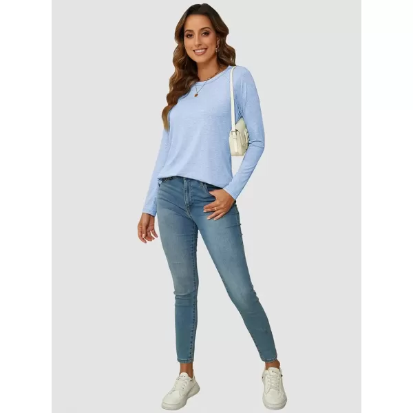 imageATHMILE Long Sleeve Shirts for Women Fall Outfit 2024 Fashion Casual T Shirt Round Neck Basic Loose Tunic TopsIce Blue