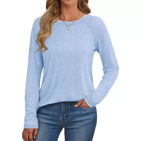 imageATHMILE Long Sleeve Shirts for Women Fall Outfit 2024 Fashion Casual T Shirt Round Neck Basic Loose Tunic TopsIce Blue