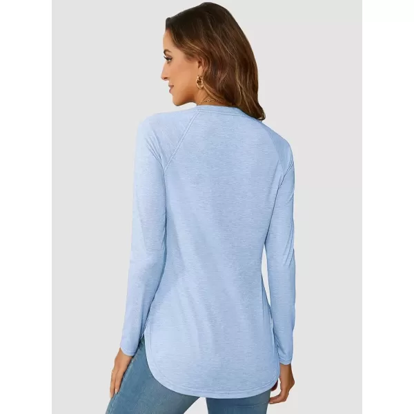 imageATHMILE Long Sleeve Shirts for Women Fall Outfit 2024 Fashion Casual T Shirt Round Neck Basic Loose Tunic TopsIce Blue