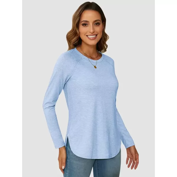 imageATHMILE Long Sleeve Shirts for Women Fall Outfit 2024 Fashion Casual T Shirt Round Neck Basic Loose Tunic TopsIce Blue