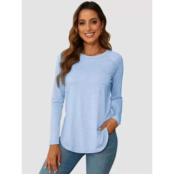 imageATHMILE Long Sleeve Shirts for Women Fall Outfit 2024 Fashion Casual T Shirt Round Neck Basic Loose Tunic TopsIce Blue