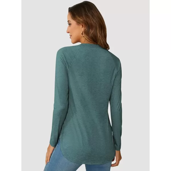 imageATHMILE Long Sleeve Shirts for Women Fall Outfit 2024 Fashion Casual T Shirt Round Neck Basic Loose Tunic TopsPeacock Green