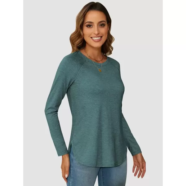 imageATHMILE Long Sleeve Shirts for Women Fall Outfit 2024 Fashion Casual T Shirt Round Neck Basic Loose Tunic TopsPeacock Green