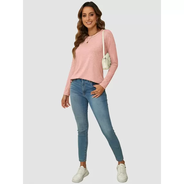 imageATHMILE Long Sleeve Shirts for Women Fall Outfit 2024 Fashion Casual T Shirt Round Neck Basic Loose Tunic TopsPink