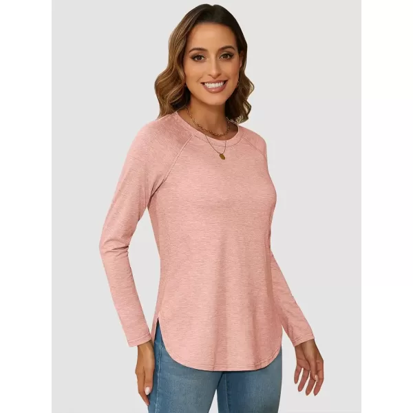 imageATHMILE Long Sleeve Shirts for Women Fall Outfit 2024 Fashion Casual T Shirt Round Neck Basic Loose Tunic TopsPink