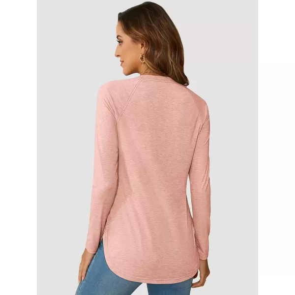 imageATHMILE Long Sleeve Shirts for Women Fall Outfit 2024 Fashion Casual T Shirt Round Neck Basic Loose Tunic TopsPink
