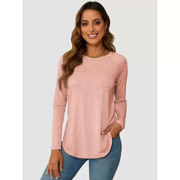 imageATHMILE Long Sleeve Shirts for Women Fall Outfit 2024 Fashion Casual T Shirt Round Neck Basic Loose Tunic TopsPink