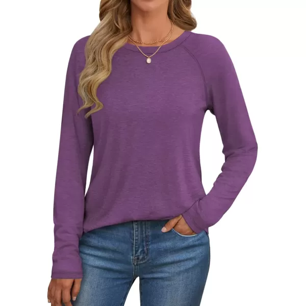 imageATHMILE Long Sleeve Shirts for Women Fall Outfit 2024 Fashion Casual T Shirt Round Neck Basic Loose Tunic TopsPurple