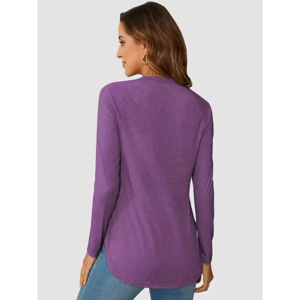 imageATHMILE Long Sleeve Shirts for Women Fall Outfit 2024 Fashion Casual T Shirt Round Neck Basic Loose Tunic TopsPurple