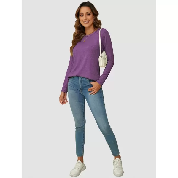 imageATHMILE Long Sleeve Shirts for Women Fall Outfit 2024 Fashion Casual T Shirt Round Neck Basic Loose Tunic TopsPurple