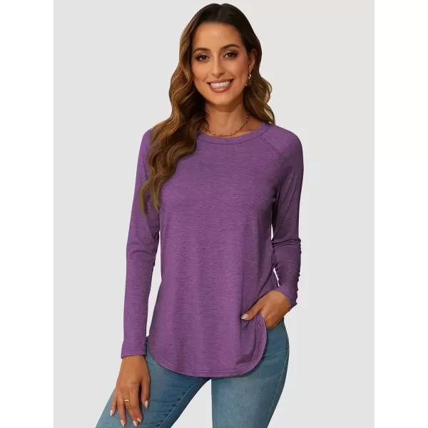 imageATHMILE Long Sleeve Shirts for Women Fall Outfit 2024 Fashion Casual T Shirt Round Neck Basic Loose Tunic TopsPurple