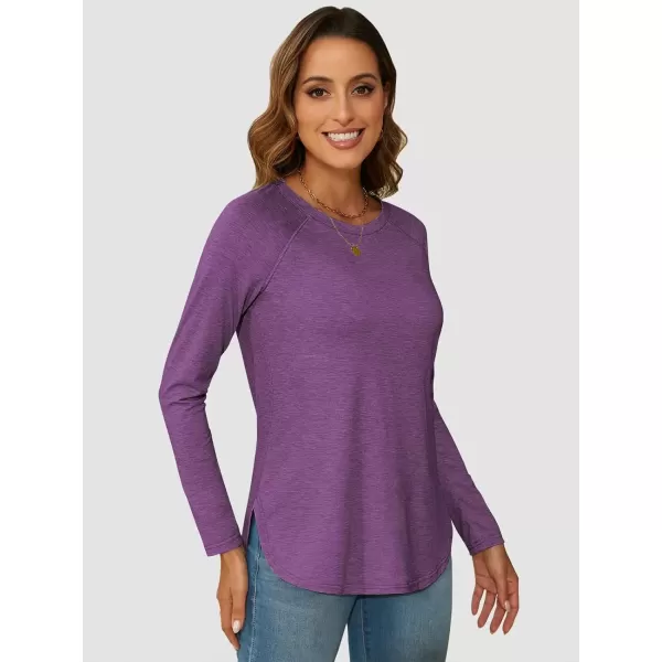 imageATHMILE Long Sleeve Shirts for Women Fall Outfit 2024 Fashion Casual T Shirt Round Neck Basic Loose Tunic TopsPurple