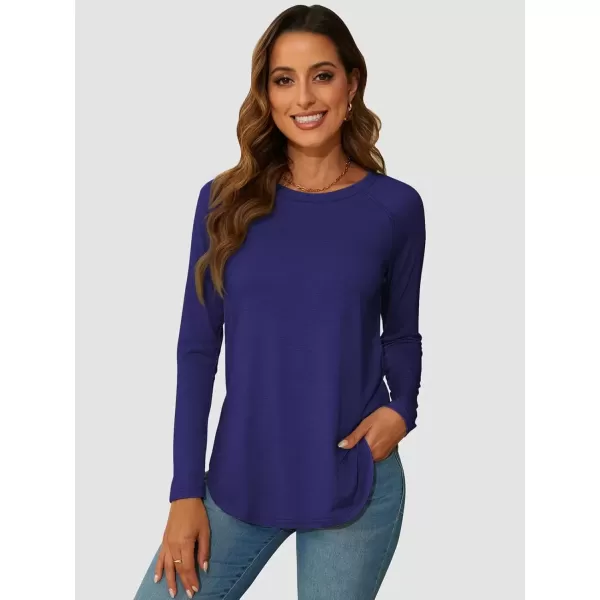 imageATHMILE Long Sleeve Shirts for Women Fall Outfit 2024 Fashion Casual T Shirt Round Neck Basic Loose Tunic TopsRoyal Blue