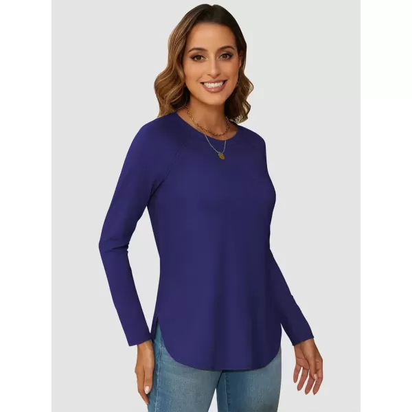 imageATHMILE Long Sleeve Shirts for Women Fall Outfit 2024 Fashion Casual T Shirt Round Neck Basic Loose Tunic TopsRoyal Blue