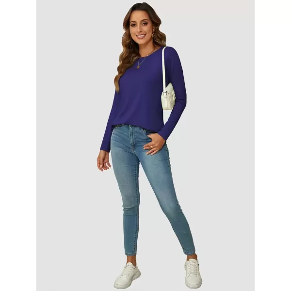 imageATHMILE Long Sleeve Shirts for Women Fall Outfit 2024 Fashion Casual T Shirt Round Neck Basic Loose Tunic TopsRoyal Blue