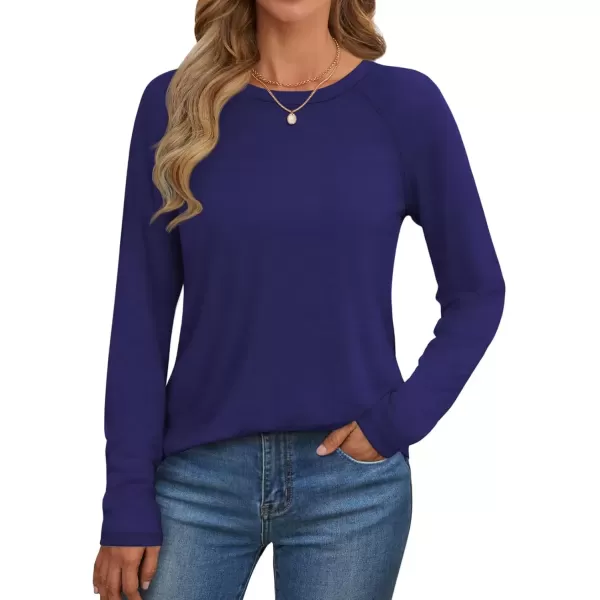 imageATHMILE Long Sleeve Shirts for Women Fall Outfit 2024 Fashion Casual T Shirt Round Neck Basic Loose Tunic TopsRoyal Blue