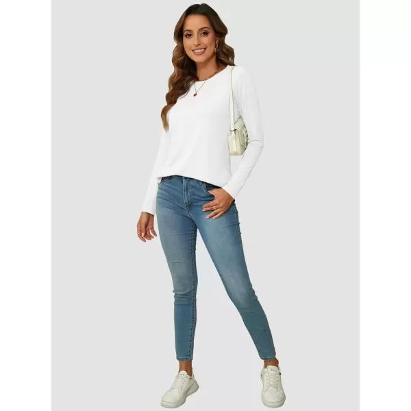 imageATHMILE Long Sleeve Shirts for Women Fall Outfit 2024 Fashion Casual T Shirt Round Neck Basic Loose Tunic TopsWhite