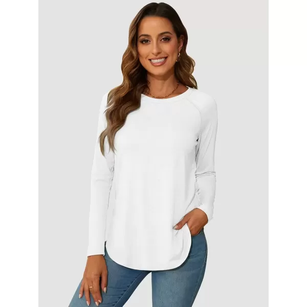 imageATHMILE Long Sleeve Shirts for Women Fall Outfit 2024 Fashion Casual T Shirt Round Neck Basic Loose Tunic TopsWhite