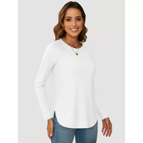 imageATHMILE Long Sleeve Shirts for Women Fall Outfit 2024 Fashion Casual T Shirt Round Neck Basic Loose Tunic TopsWhite