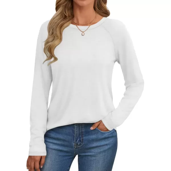 imageATHMILE Long Sleeve Shirts for Women Fall Outfit 2024 Fashion Casual T Shirt Round Neck Basic Loose Tunic TopsWhite
