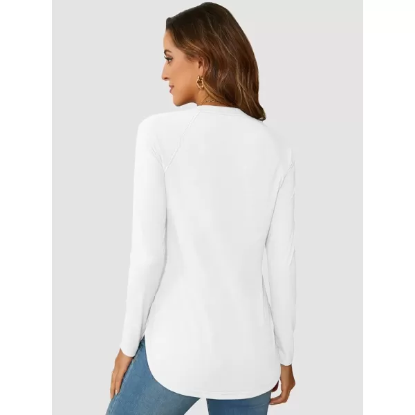 imageATHMILE Long Sleeve Shirts for Women Fall Outfit 2024 Fashion Casual T Shirt Round Neck Basic Loose Tunic TopsWhite