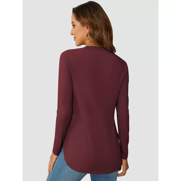 imageATHMILE Long Sleeve Shirts for Women Fall Outfit 2024 Fashion Casual T Shirt Round Neck Basic Loose Tunic TopsWine Red