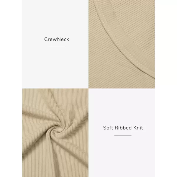 imageATHMILE Womens Long Sleeve Crewneck Ribbed Tops Fitted Stretch Casual Basic T Shirts 2024Beige