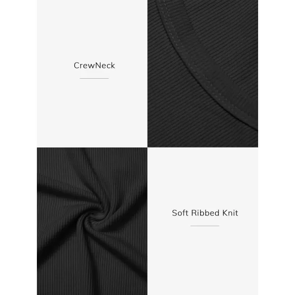 imageATHMILE Womens Long Sleeve Crewneck Ribbed Tops Fitted Stretch Casual Basic T Shirts 2024Black
