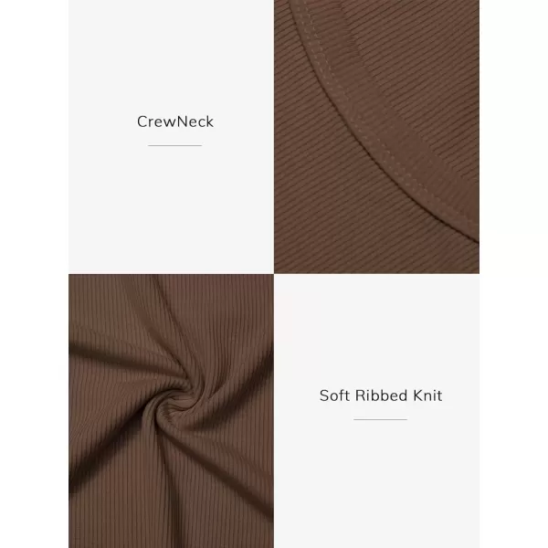 imageATHMILE Womens Long Sleeve Crewneck Ribbed Tops Fitted Stretch Casual Basic T Shirts 2024Brown