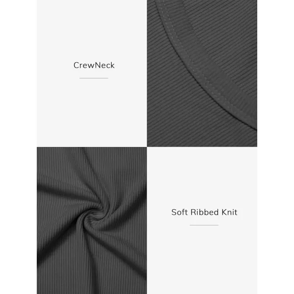 imageATHMILE Womens Long Sleeve Crewneck Ribbed Tops Fitted Stretch Casual Basic T Shirts 2024Charcoal Grey