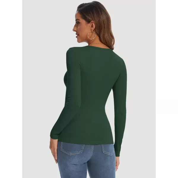imageATHMILE Womens Long Sleeve Crewneck Ribbed Tops Fitted Stretch Casual Basic T Shirts 2024Dark Green