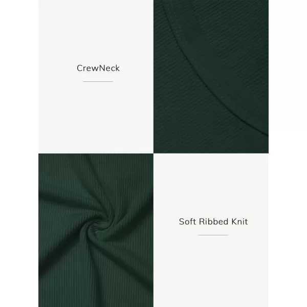 imageATHMILE Womens Long Sleeve Crewneck Ribbed Tops Fitted Stretch Casual Basic T Shirts 2024Dark Green