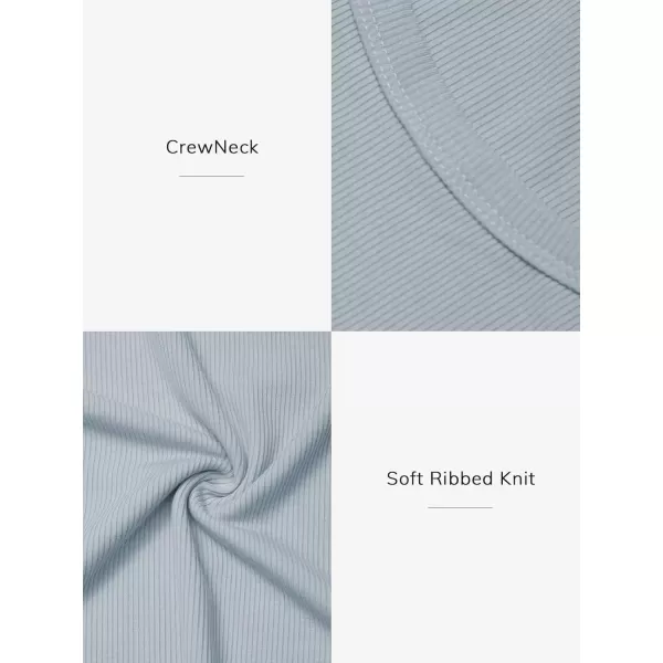 imageATHMILE Womens Long Sleeve Crewneck Ribbed Tops Fitted Stretch Casual Basic T Shirts 2024Light Blue