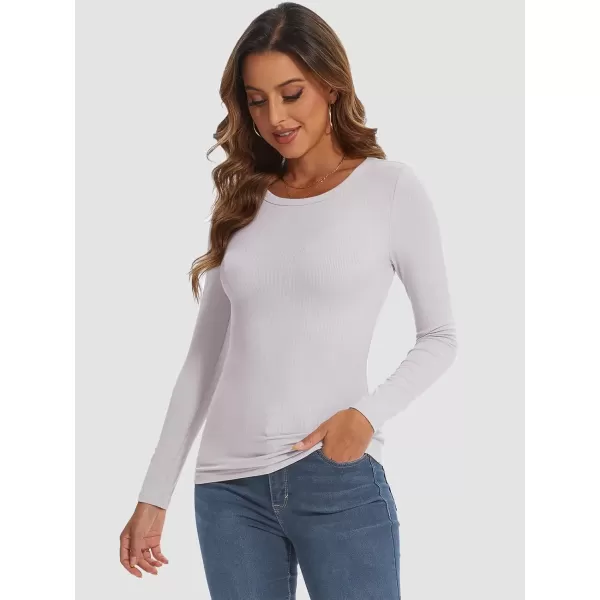 imageATHMILE Womens Long Sleeve Crewneck Ribbed Tops Fitted Stretch Casual Basic T Shirts 2024Light Purple
