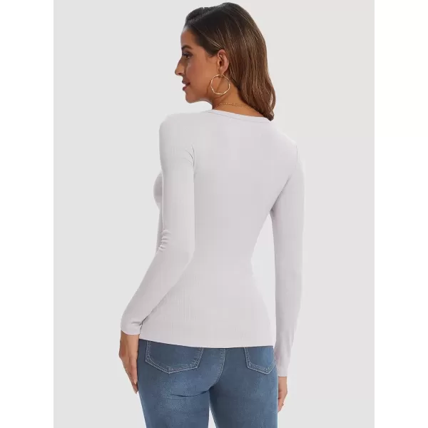imageATHMILE Womens Long Sleeve Crewneck Ribbed Tops Fitted Stretch Casual Basic T Shirts 2024Light Purple