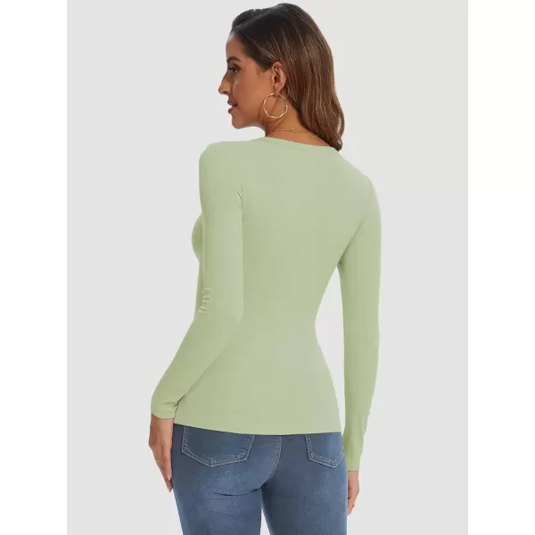 imageATHMILE Womens Long Sleeve Crewneck Ribbed Tops Fitted Stretch Casual Basic T Shirts 2024Mint Green