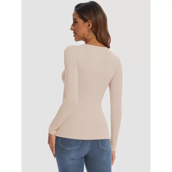 imageATHMILE Womens Long Sleeve Crewneck Ribbed Tops Fitted Stretch Casual Basic T Shirts 2024Peach