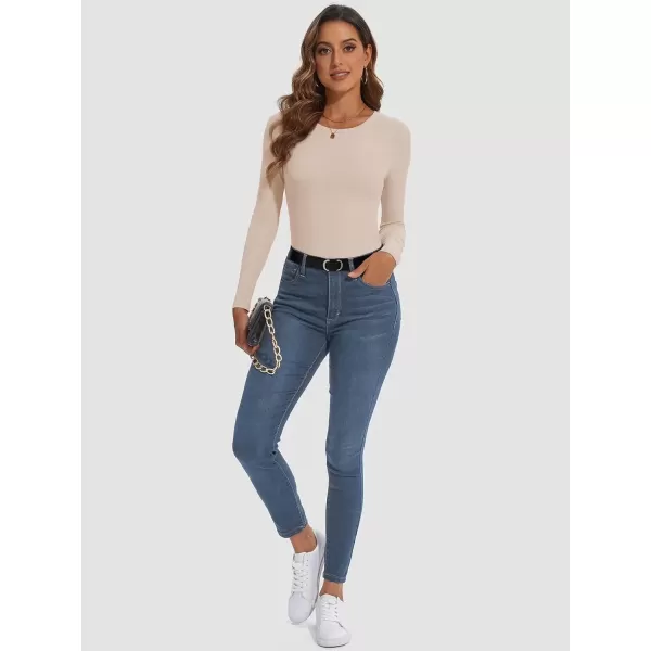 imageATHMILE Womens Long Sleeve Crewneck Ribbed Tops Fitted Stretch Casual Basic T Shirts 2024Peach