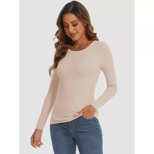 imageATHMILE Womens Long Sleeve Crewneck Ribbed Tops Fitted Stretch Casual Basic T Shirts 2024Peach