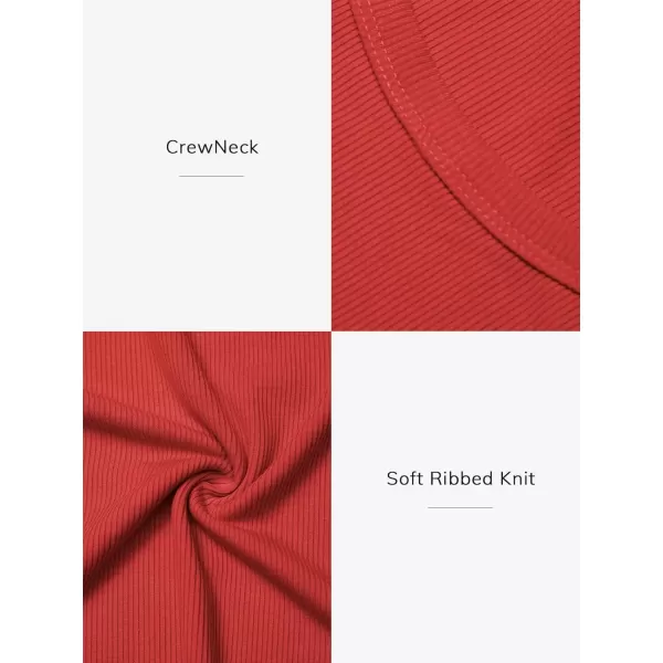 imageATHMILE Womens Long Sleeve Crewneck Ribbed Tops Fitted Stretch Casual Basic T Shirts 2024Red