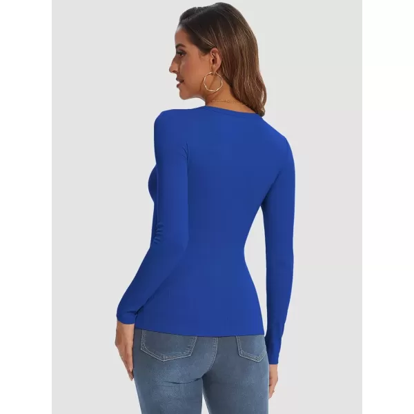 imageATHMILE Womens Long Sleeve Crewneck Ribbed Tops Fitted Stretch Casual Basic T Shirts 2024Royal Blue