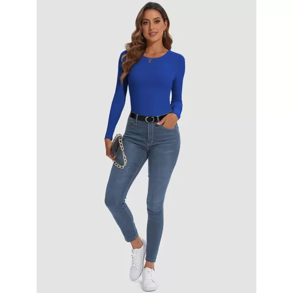 imageATHMILE Womens Long Sleeve Crewneck Ribbed Tops Fitted Stretch Casual Basic T Shirts 2024Royal Blue