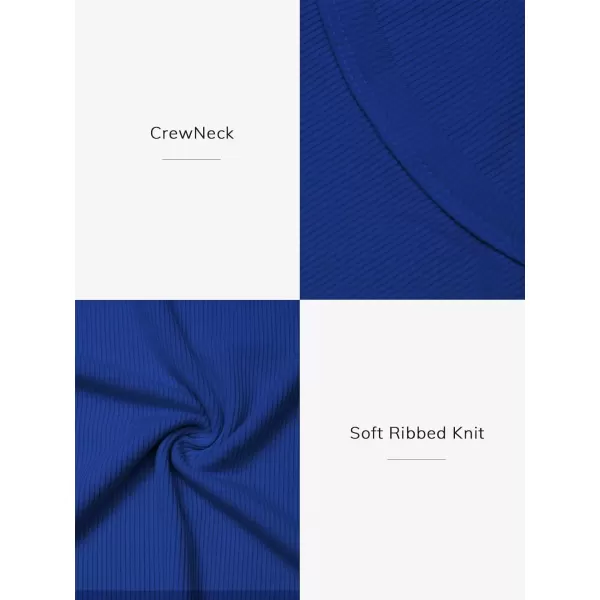 imageATHMILE Womens Long Sleeve Crewneck Ribbed Tops Fitted Stretch Casual Basic T Shirts 2024Royal Blue