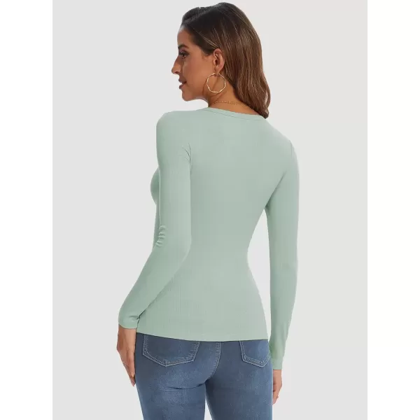imageATHMILE Womens Long Sleeve Crewneck Ribbed Tops Fitted Stretch Casual Basic T Shirts 2024Sage Green