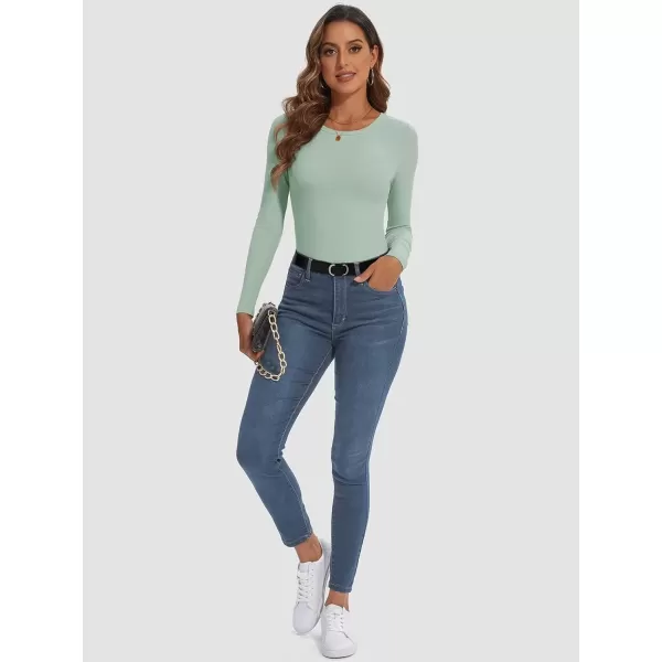 imageATHMILE Womens Long Sleeve Crewneck Ribbed Tops Fitted Stretch Casual Basic T Shirts 2024Sage Green