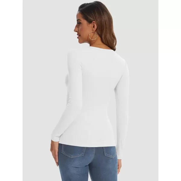 imageATHMILE Womens Long Sleeve Crewneck Ribbed Tops Fitted Stretch Casual Basic T Shirts 2024White